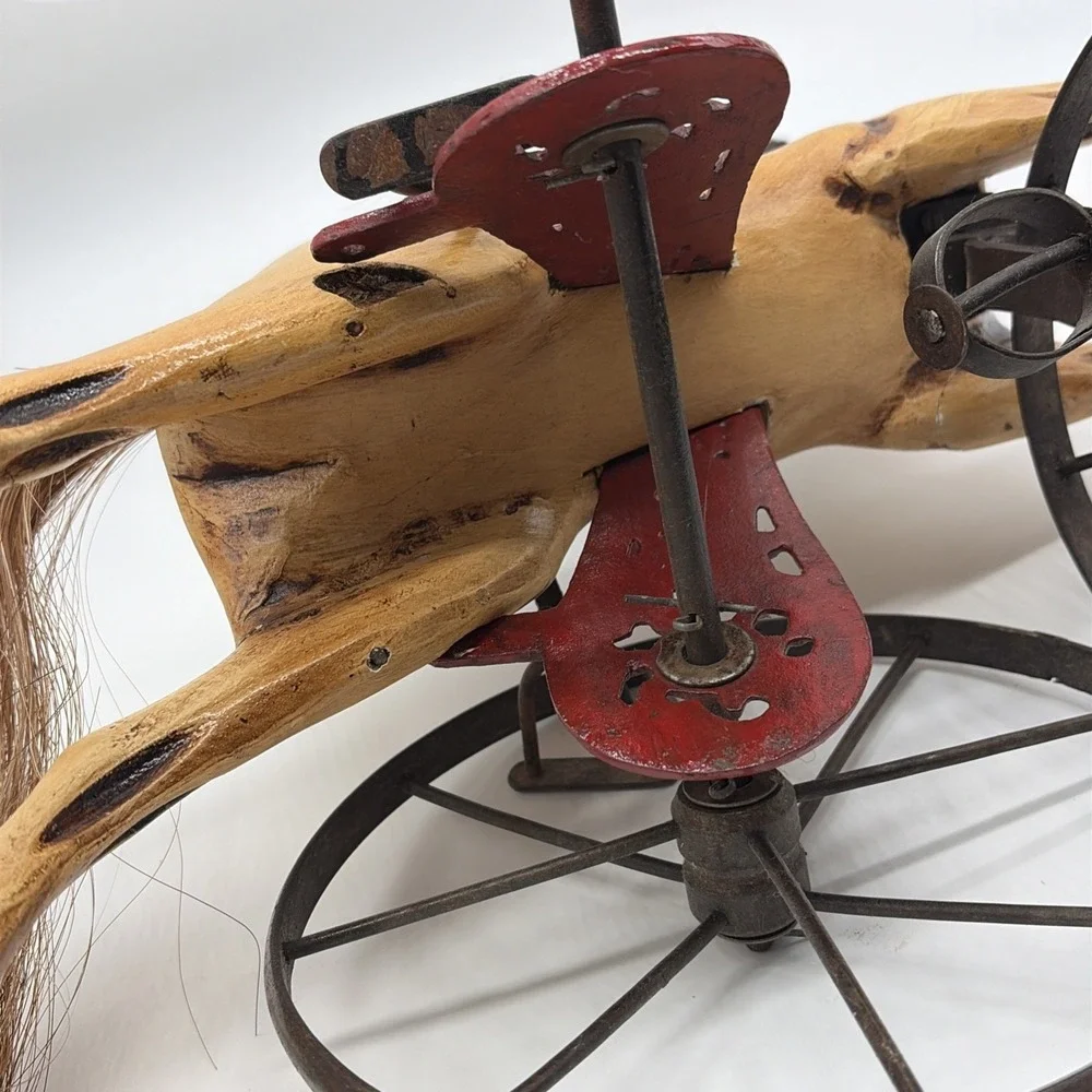 20th Century velocipede tricycle 17x15in Wood & Cast Iron Horse Children's  Toy
